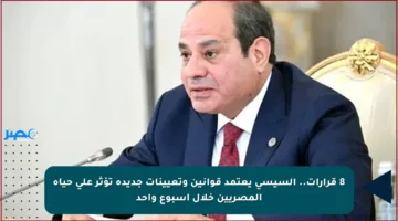 8 قرارات.. السيسي يعتمد قوانين وتعيينات جديدة تؤثر على حياة المصريين خلال أسبوع واحد